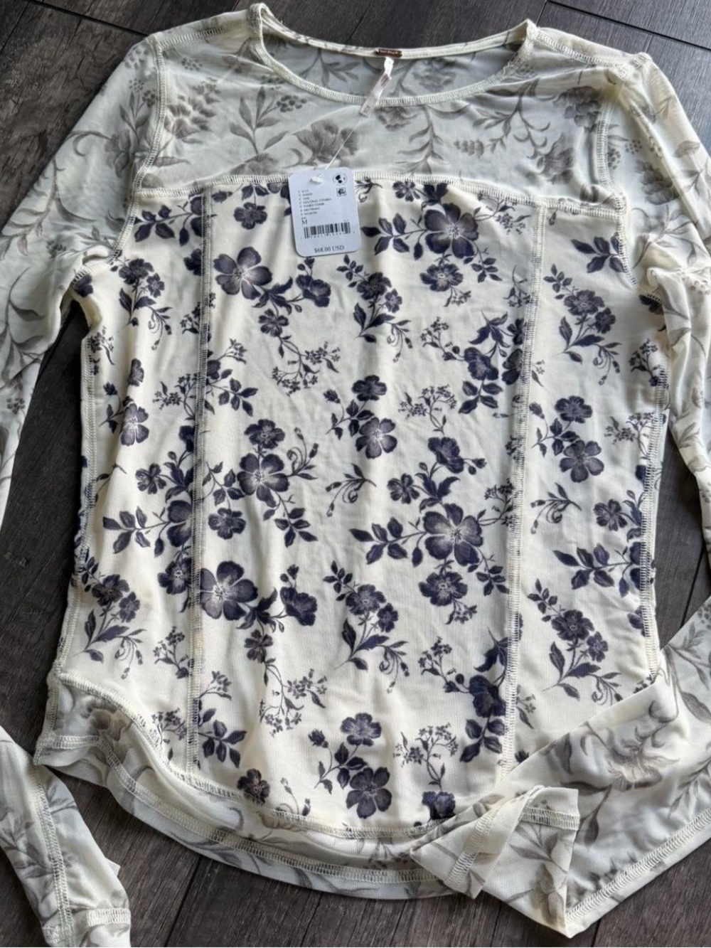 Free People Floral Long-Sleeve Scoop Neck Top
